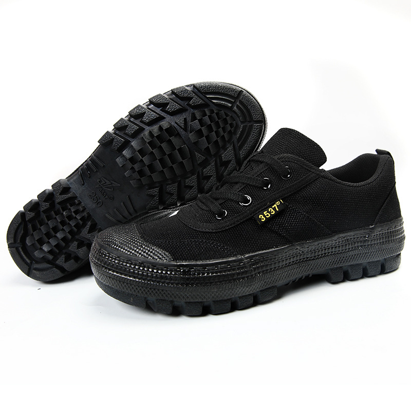 Jihua 3537 Genuine Liberation Shoes Men's Low-top Training Shoes Wear-resistant Construction Site Labor Rubber Shoes Black Canvas Hiking Shoes