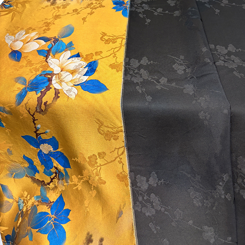 Golden Fragrant Cloud Yarn Fabric Satin Mulberry Silk Imitation Silk Jacquard Chinese Style Cheongsam Clothing Fabric Floral Fabric