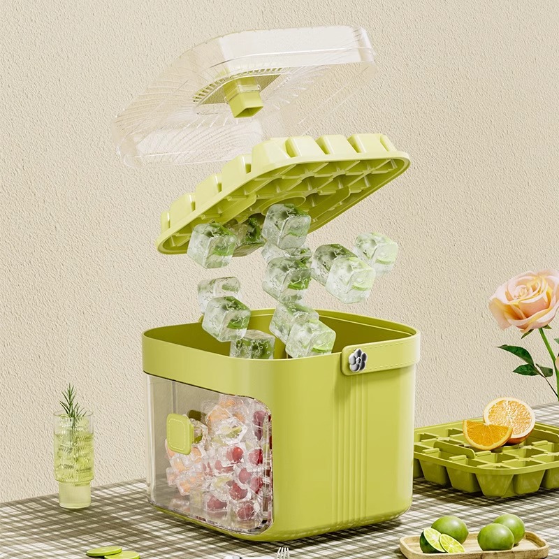 Ice Cube Mold Press Ice Tray Ice Making Artifact with Lid Food Grade Homemade Ice Box Ice Storage Household Large Capacity Ice Bucket