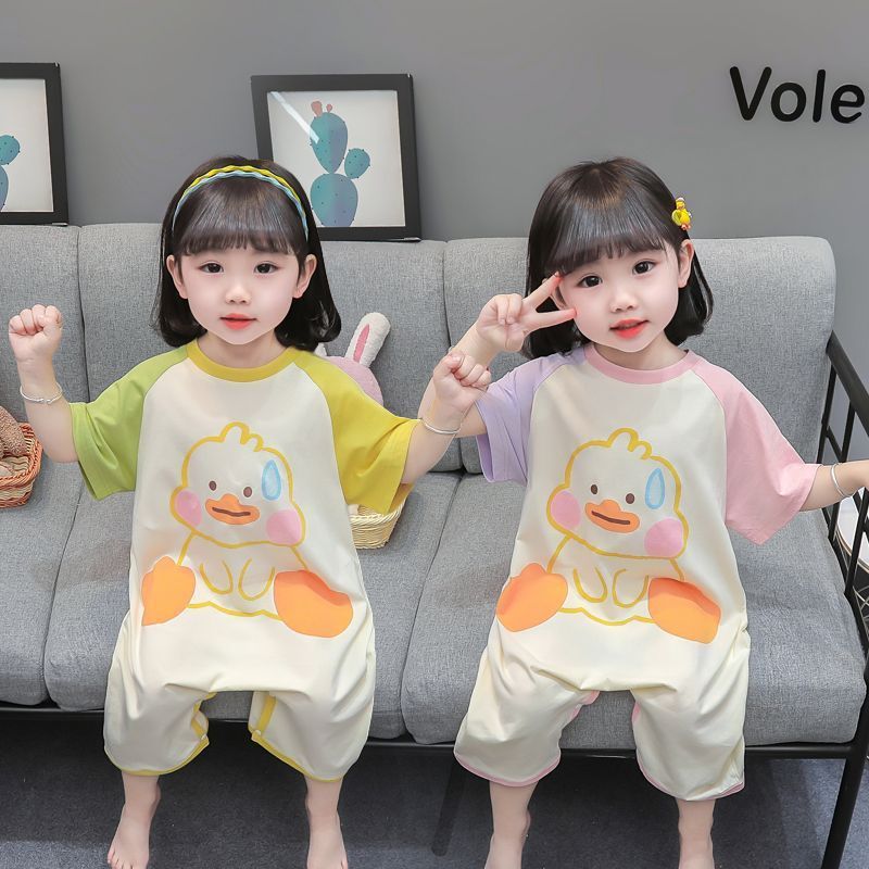 Children's one-part pajamas for boys and girls 2023 summer thin modal cotton baby baby anti-kick sleeping bag air conditioning clothing