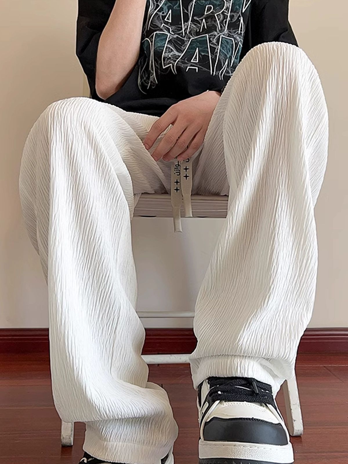 Dagging Texture Straight Ice Silk Pants Men's Summer Fashionable plus size Trousers Loose Thin Cool Pants