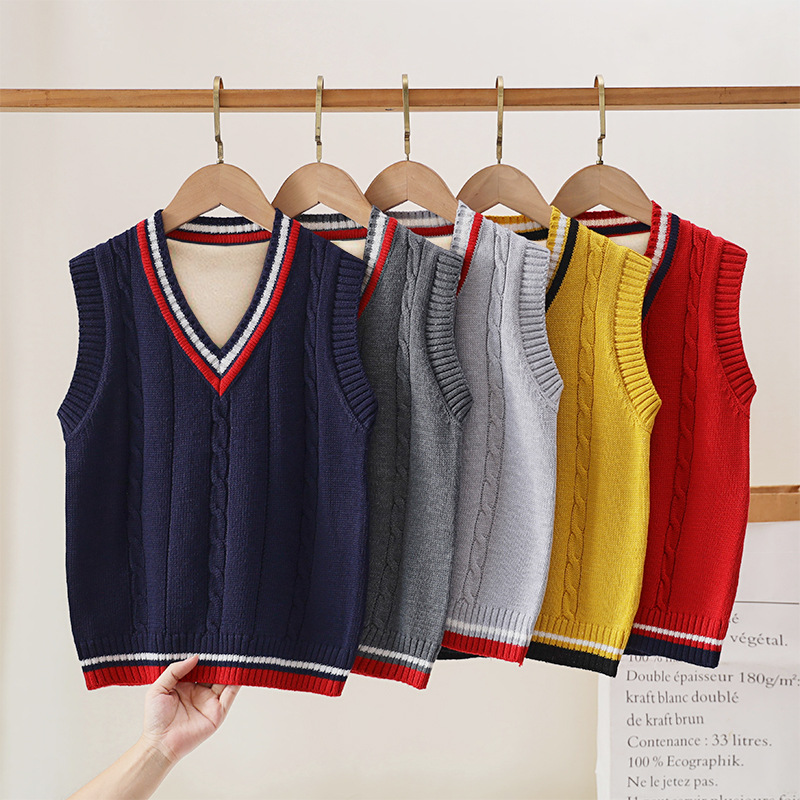 Детский свитер-жилет, вязаный шерстяной, осень-зима, новая школьная форма для детей