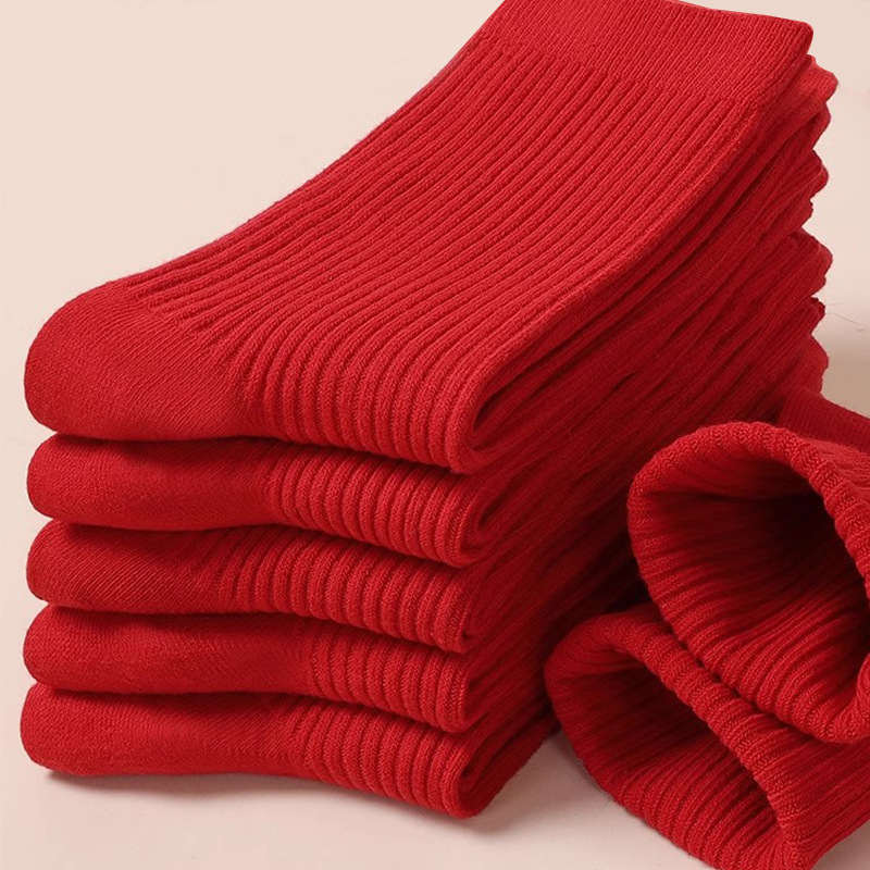 This life year wedding red socks men and women in the tube cotton socks big red New Year socks festive socks wholesale pile socks