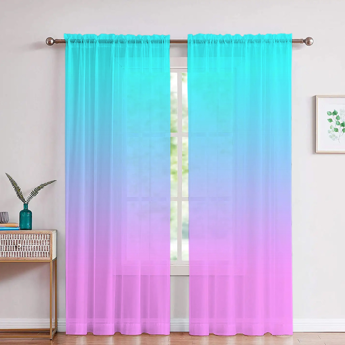 Support Jit Shipping, Cross-Border Exclusive Factory Direct Sales, Gradient Yarn Popular Style, Digital Printing Processing Curtains and Window Screens