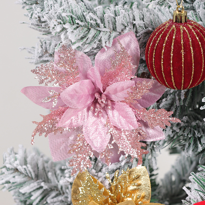 Gold Powder Christmas Flower Christmas Tree Decorations Accessories Christmas Wreath Ornaments Christmas Decoration Flower Head Fake Flowers Wholesale