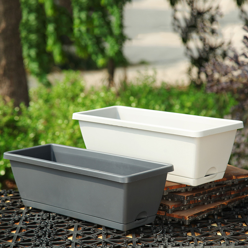 New Thickened Horun Basin Family Balcony Flower and Vegetable Pot Rectangular Planting Trough Lazy Plastic Flower Pot Wholesale
