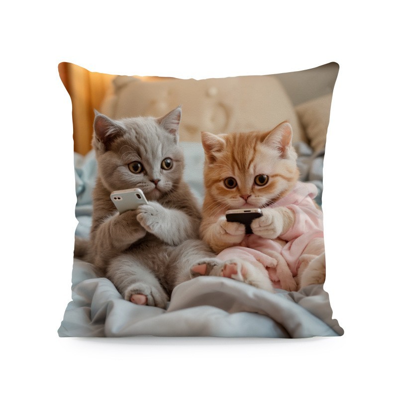 TEMU hot selling play mobile phone cat pillow cover cute cat bedroom home sofa decorative cushion cover wholesale
