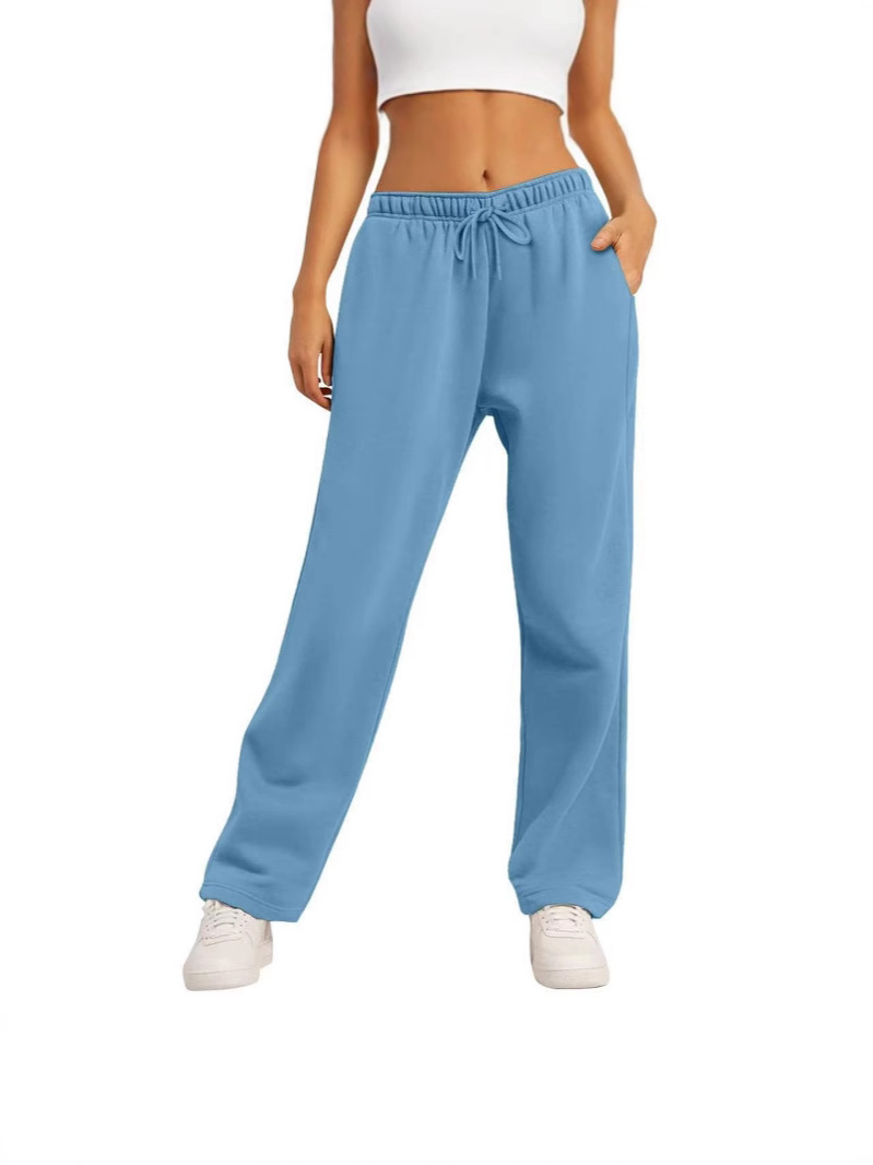 Into the e-commerce Amazon 2025 European and American men and women with solid color casual loose fleece-lined straight pants batch