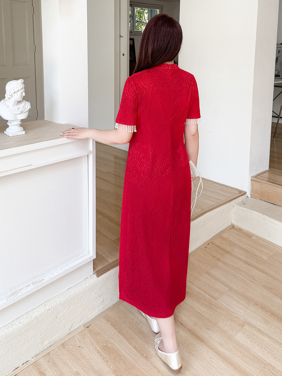 New Chinese Style National Style Vertical Collar Tassel Cheongsam Women's 2025 Summer New chubby girl Engagement Toast 222216