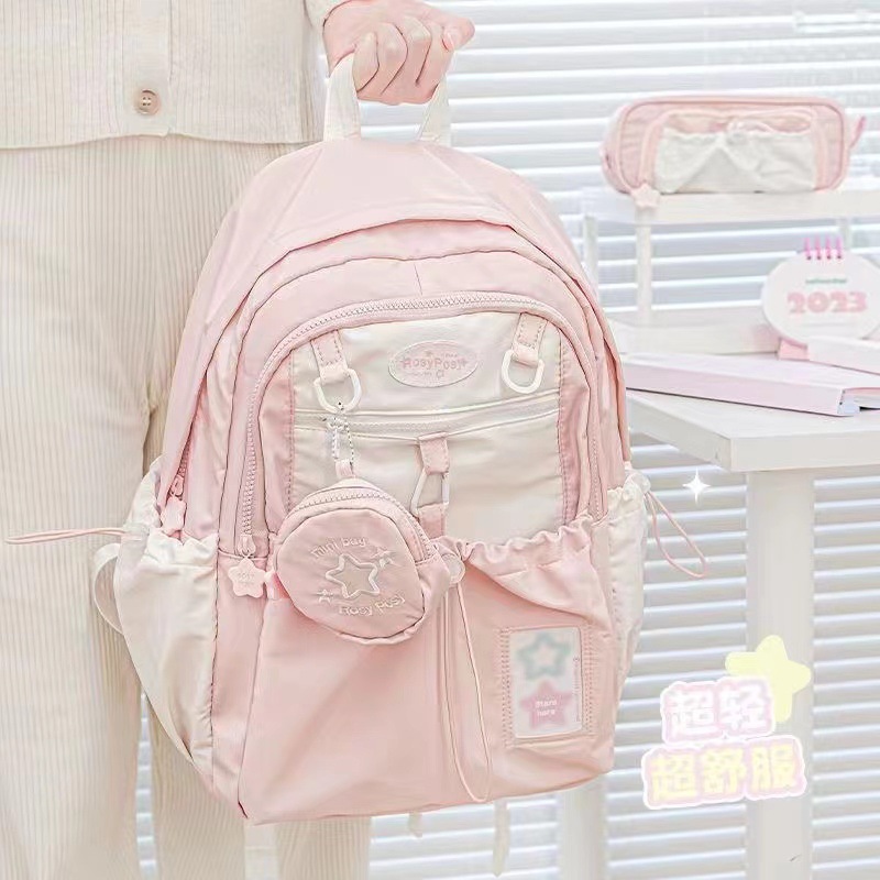 New Ins Style Soft Set Schoolbag Drawstring Junior Senior high school Female College Students Lightweight All-match Large Capacity Backpack for Men