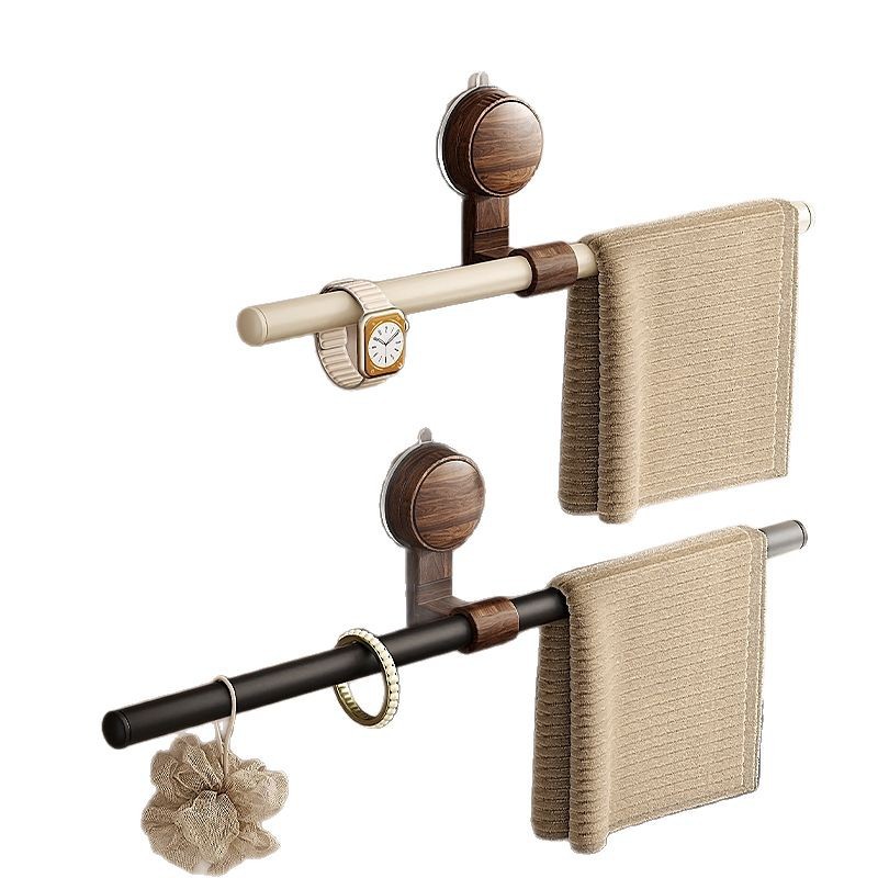 Suction cup walnut towel rack antique non-perforated toilet bathroom towel bar single pole towel hanger
