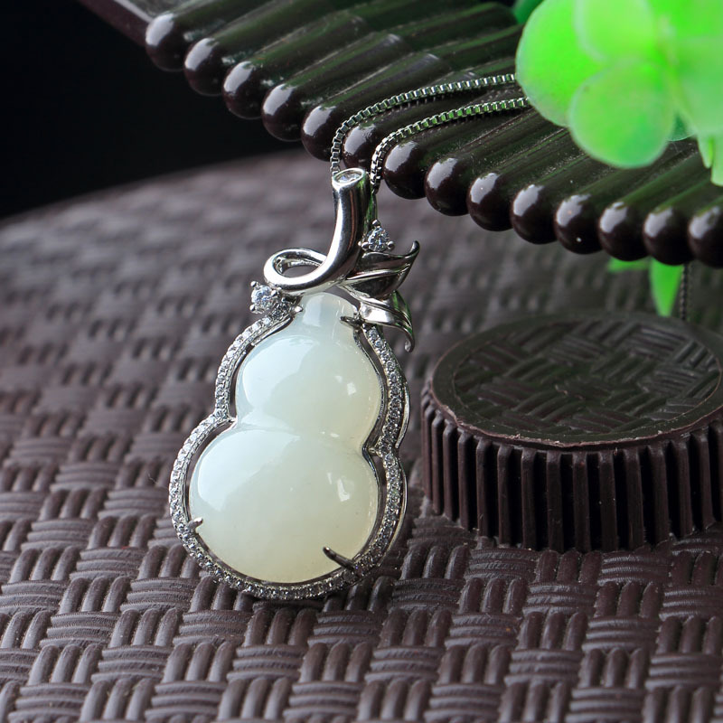 925 silver inlaid hetian jade pendant white jade water drop rose gold inlaid jade ladies necklace ring earrings wholesale