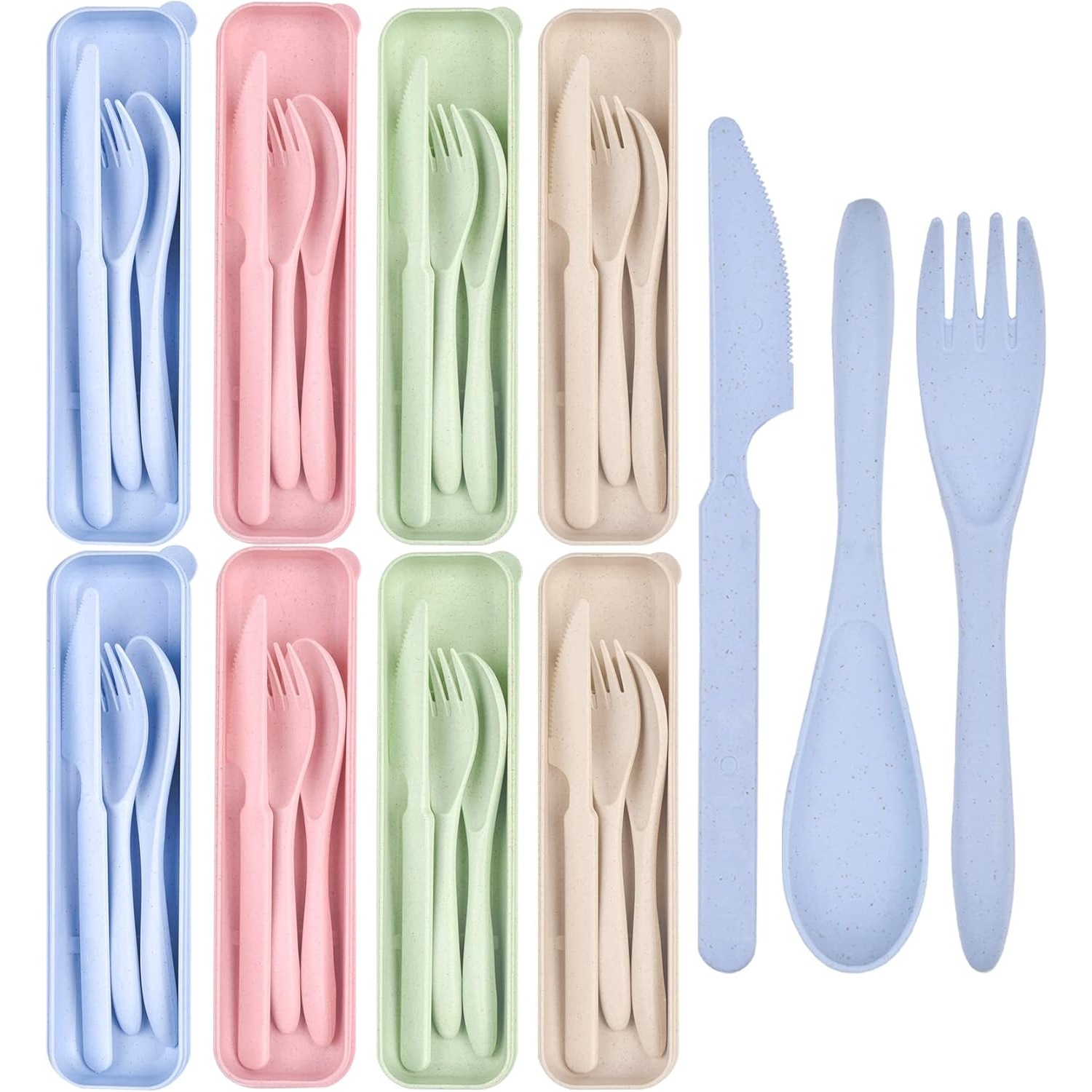 Portable Wheat Straw Knife, Fork and Spoon Tableware Travel Picnic Kidsren's Reusable Lunch Box Plastic Tableware