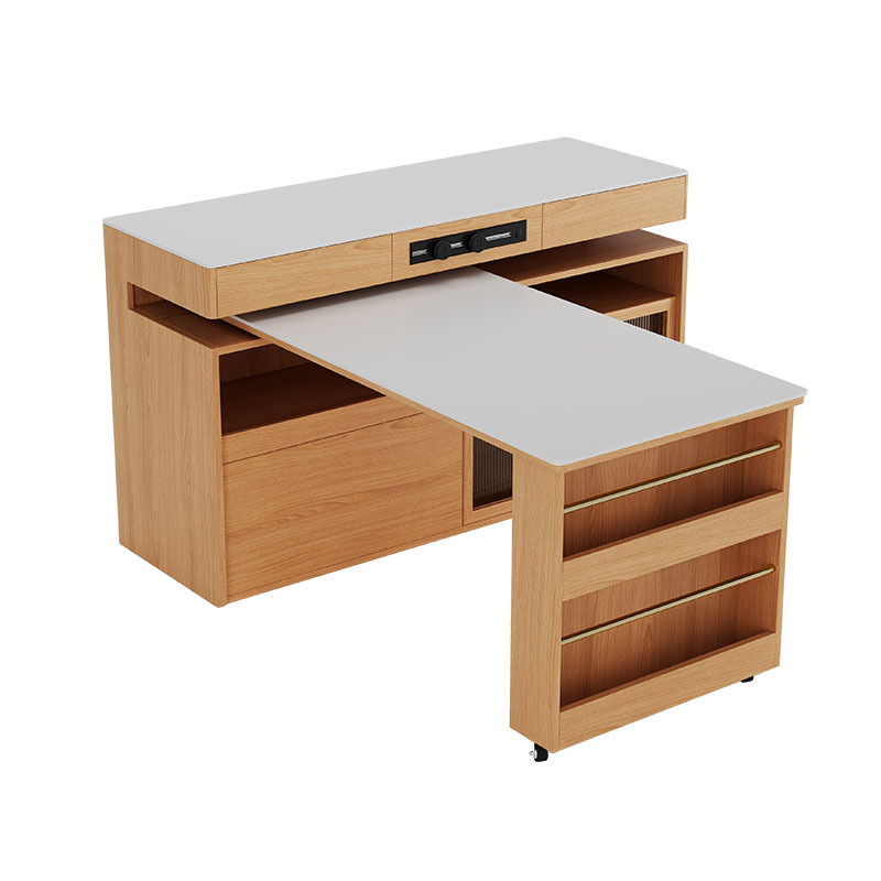 Tongyute Moon Island Table Solid Wood Multifunctional Small Apartment Log Retractable Dining Bar Rock Plate Table