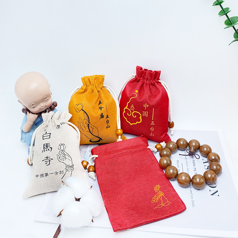 Drawstring Linen Drawstring Bag Lotus Pouch Bracelet Jewelry Gift Packaging Bag Linen Storage Bag Wholesale