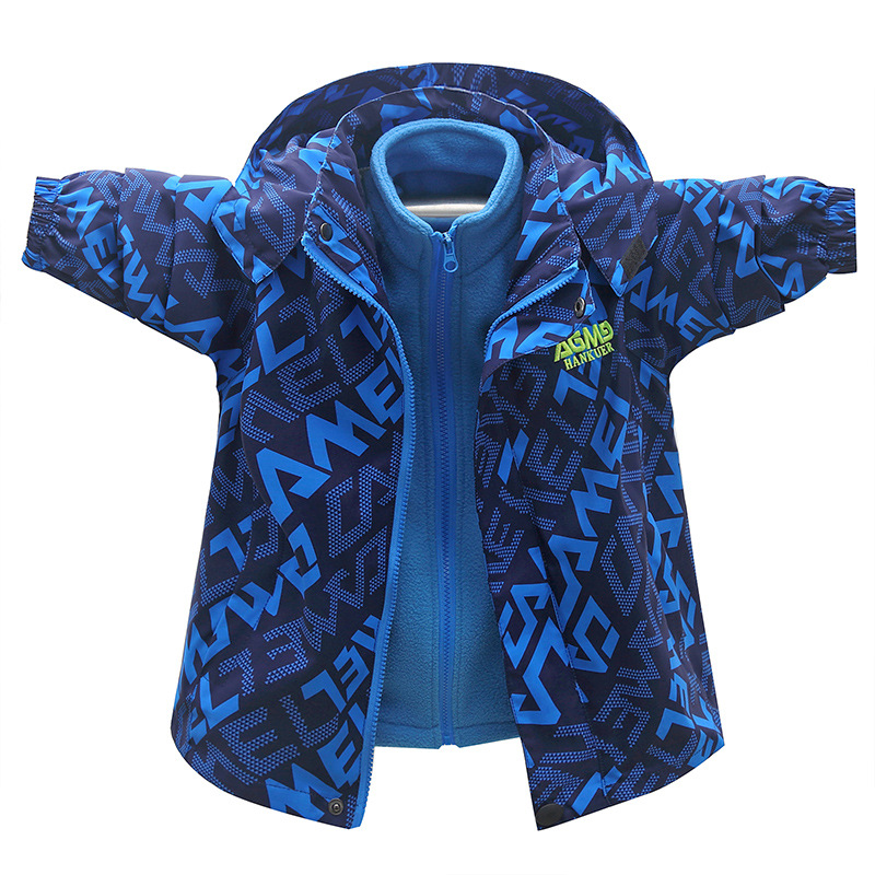 Куртка для мальчиков, весна и осень 2023, новая осенняя одежда, флисовая подкладка, съемная трехвальная куртка