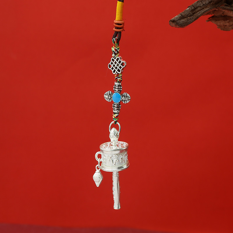 New Xizang Jewelry Alloy Prayer Wheel Six-Character Mantra Luggage Car Keychain Pendant Wholesale