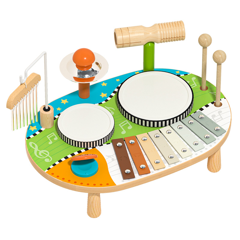 Montessori Wooden Multifunctional Drum Percussion Instrument Kidsren's Early Education Percussion Wind Chime Music Enlightenment Educational Toy