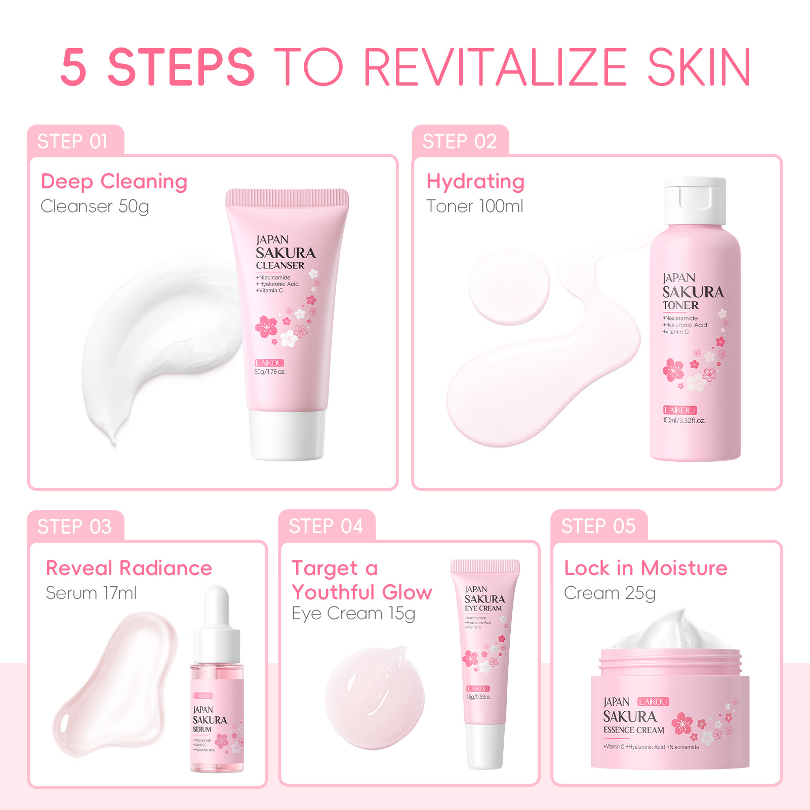 Lecco cherry blossom five suit gift box moisturizing moisturizing moisturizing cream skin care products suit manufacturers wholesale