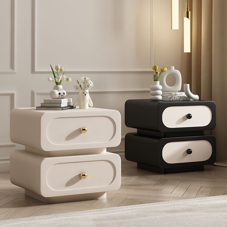 Bedroom Home Light Luxury Solid Wood Bedside Table Simple Modern French Cream Style Storage Cabinet Black Leather Bedside Table