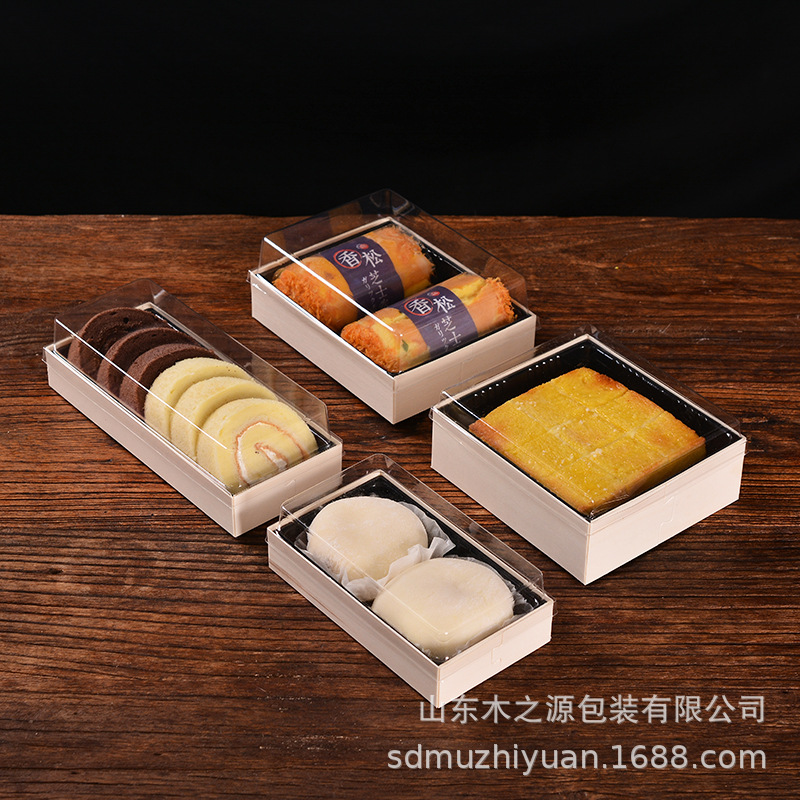 Wooden disposable lunch box packaging box pastry sushi packing box square sashimi platter takeaway wooden box