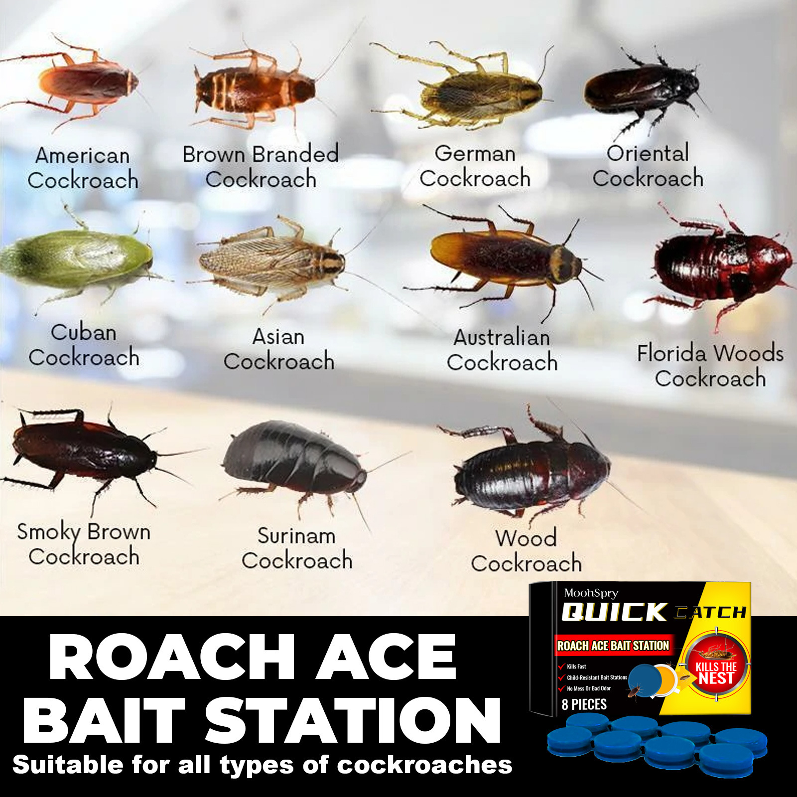 Moonspry Cockroach Bait Station Insect Repellent Cockroach Bait Kitchen Home Cockroach Repellent Cleaner