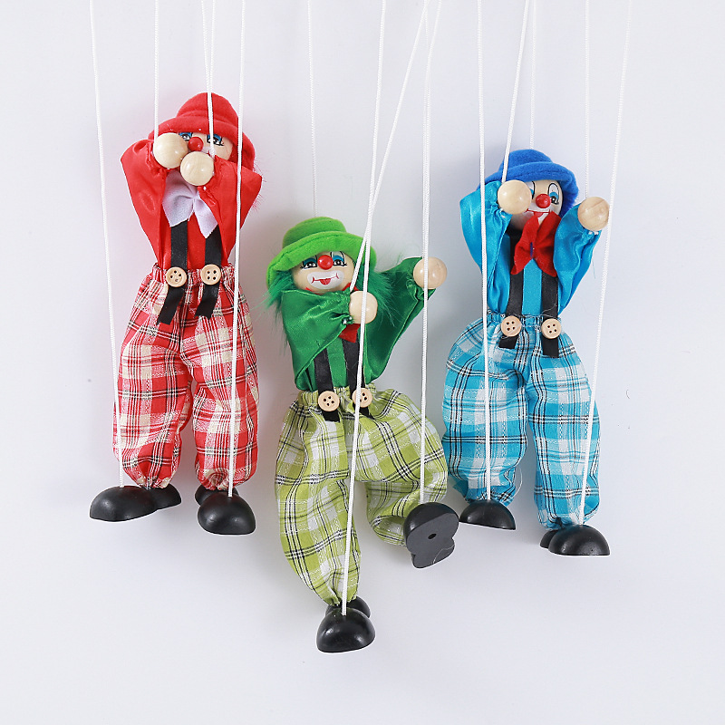 Cross-Border String Puppet Clown String Shadow Man Crafts European and American String Kidsren's Wooden Toys in Stock
