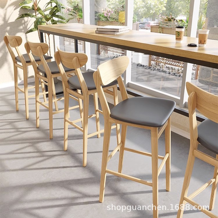 Современный простой барный стул из массива дерева для молочного чая, кафе, неформальный барный прилавок, высокий стол и стулья