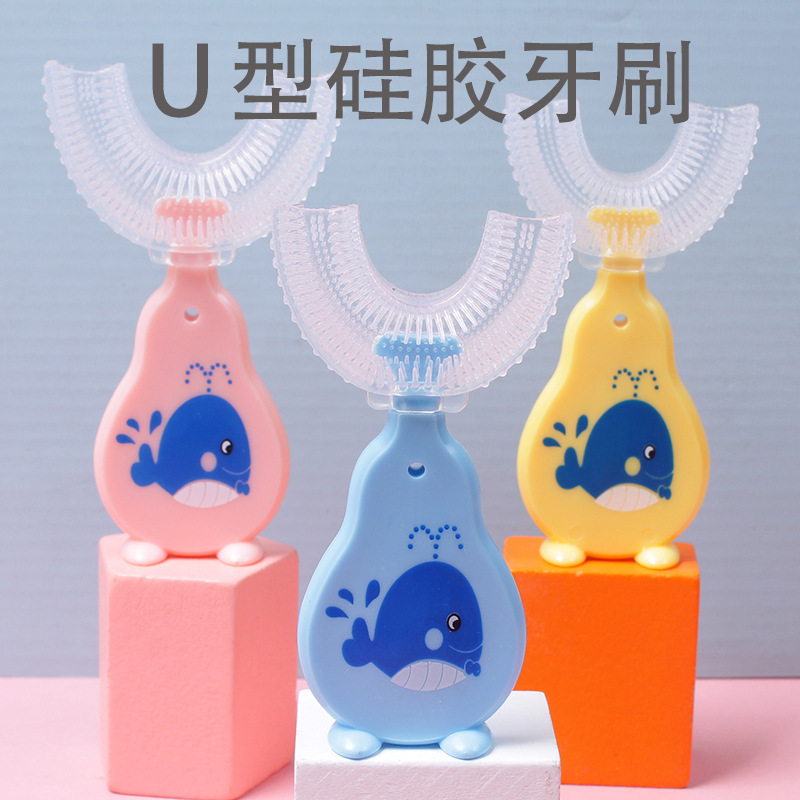 Ручная U-образная зубная щетка для детей 1.5-10 лет, силиконовая зубная щетка