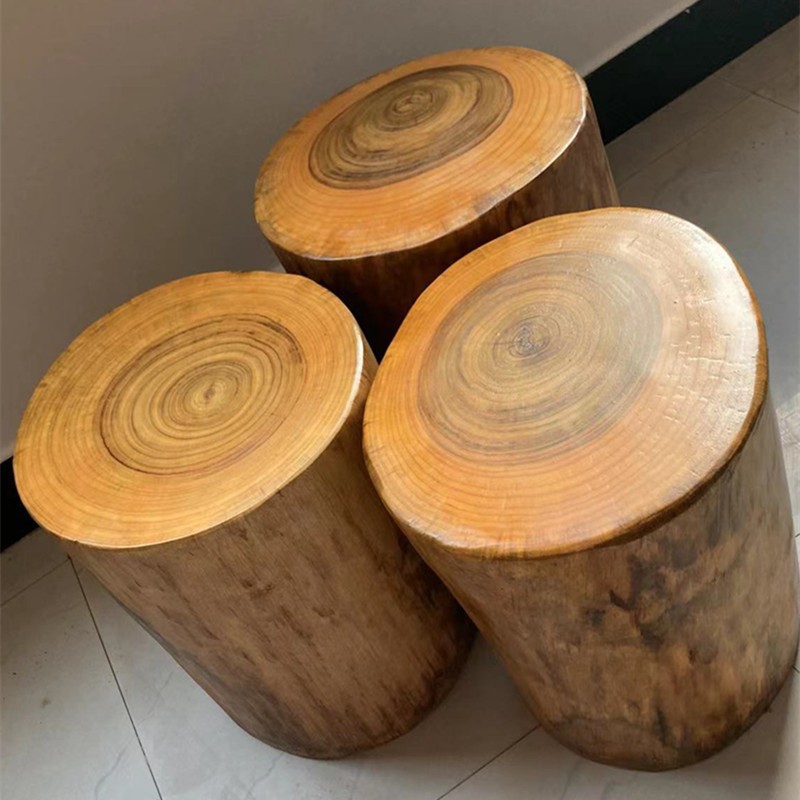 Wholesale Wooden Stump Camphor Wood Tree Stump Log Stool Solid Wood Round Stool Shoe Changing Stool Tree Stump Large Wooden Pile Base Coffee Table
