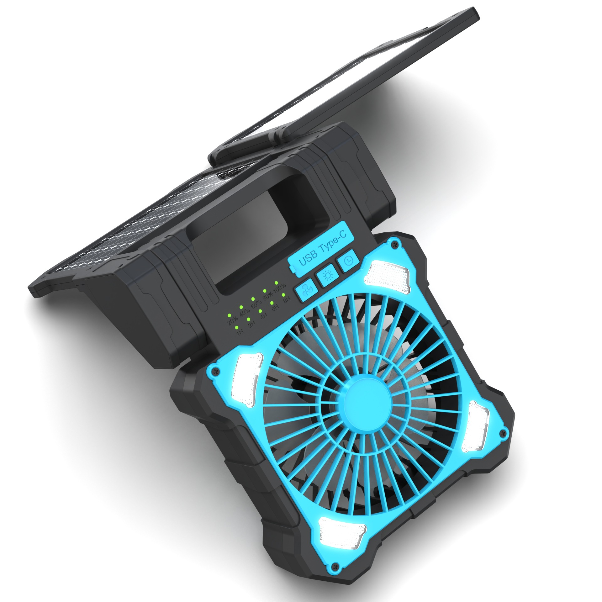 Solar Fan Camping Style Lithium Battery Fan Power Bank USB Portable Outdoor Dual Solar Panel Camping Style Fan