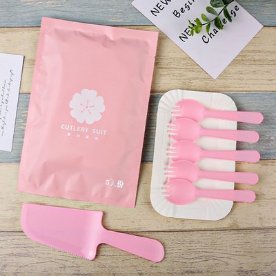 Disposable Paper Plate Knife and Fork Plate Candle Set Cake Tableware Dinner Plate Four-In-One Combination Birthday Knife and Fork Plate Fork