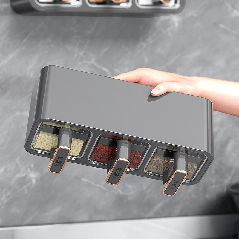 Manufacturer Customized Processing Kitchen Storage Rack Wall-Mounted Punch-Free Oil, Salt, Sauce and Vinegar Storage Multi-Functional Seasoning Box