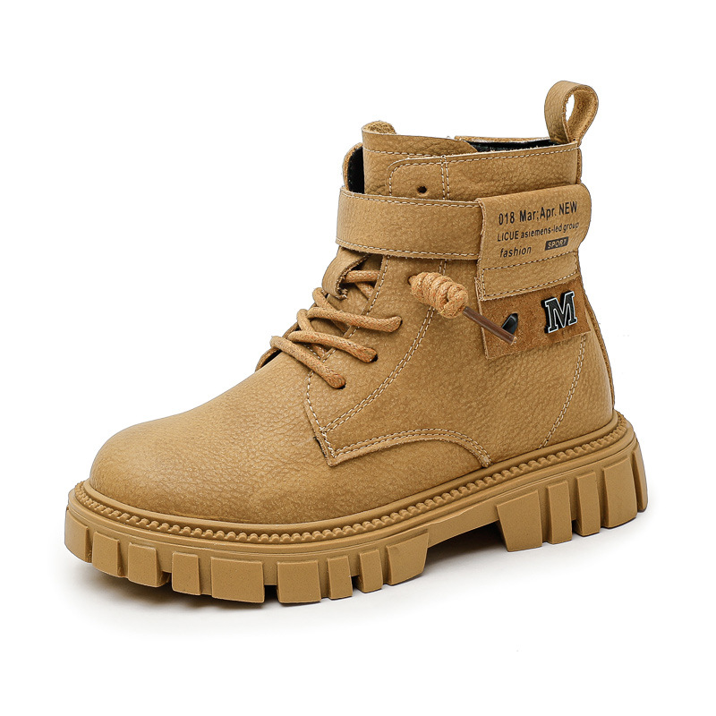 Boys' Boots 2025 Autumn and Winter New Fashion Casual Kidsren's Short Boots Medium and Large Kidsren's Korean Style Little Boy's Leather Cotton Boots