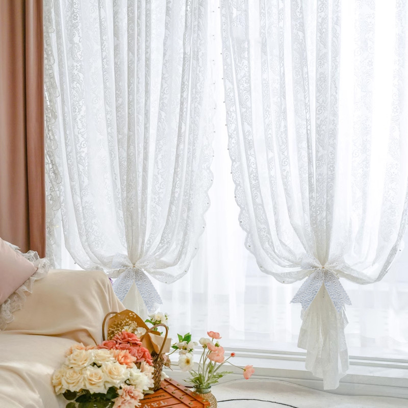 [Стиль магической ленты] Французская полупрозрачная занавеска, без сверления, кружевная занавеска