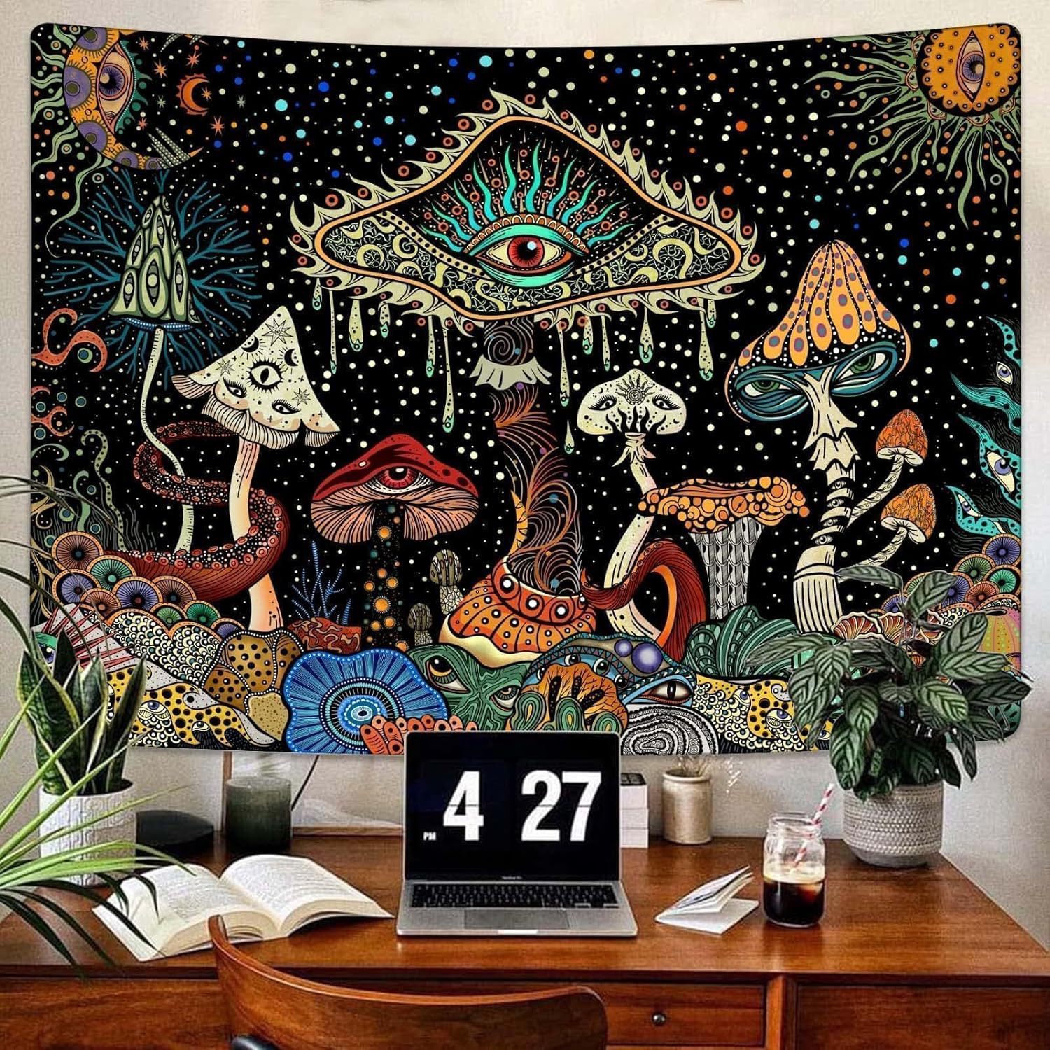 Cross-border tapestry explosions mushroom hanging cloth background hanging cloth live background wall decoration to figure printing source factory