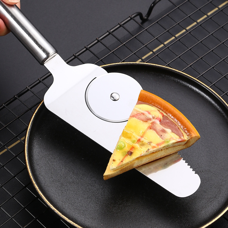 Round Handle Hob with Tooth Triangle Cheese Pizza Shovel Baking Kitchen Gadget Stainless Steel Cake Shovel