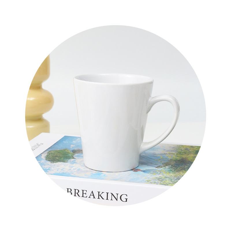 Funnel V-Shaped Ceramic Advertising Cup with Custom Pattern Conical Heat Transfer with Handle Retro High-Value Mug