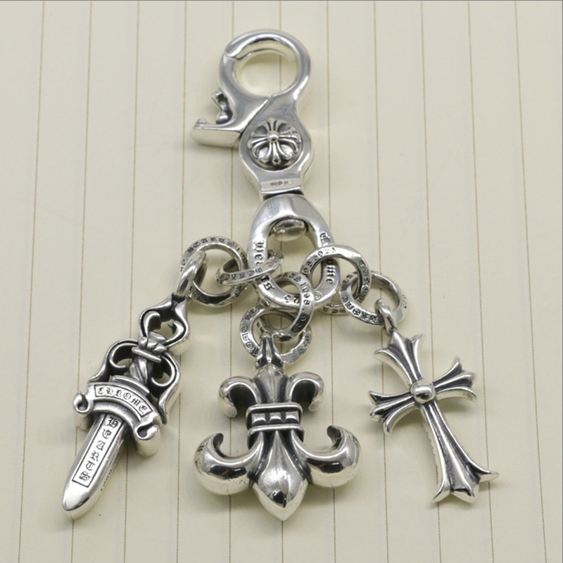 Ключница из стерлингового серебра S925, винтажный стиль, модный брелок с крестом для мужчин и женщин