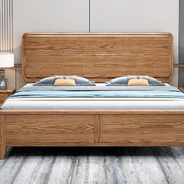 Nordic Solid Wood Bed Ash Wood 1.68m Double Bed Simple Modern Log Style Master and Secondary Bedroom Light Luxury Wedding Bed