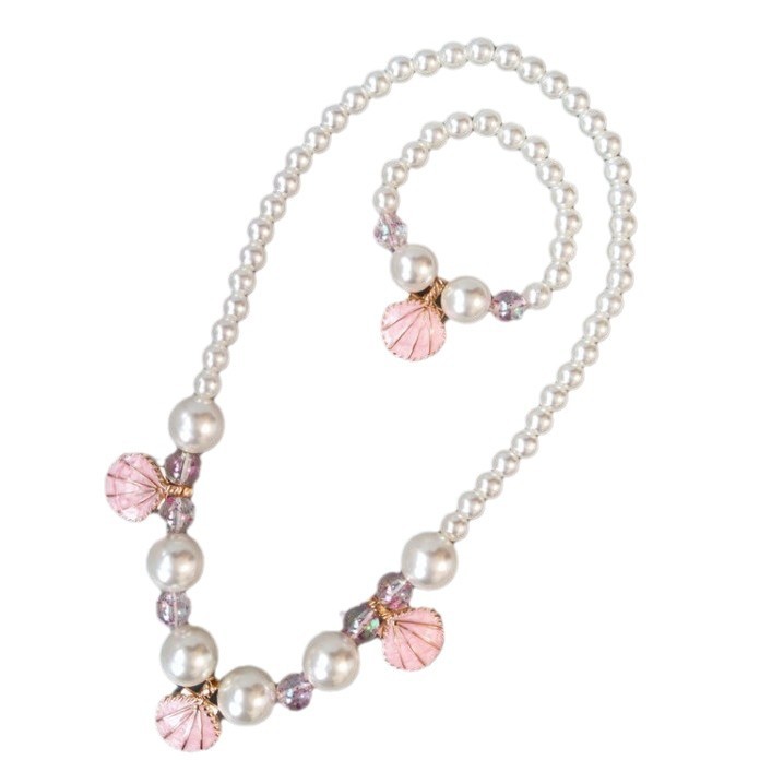 New children's fishtail necklace bracelet cross-border jewelry set plate beads pearl necklace cartoon pearl shell wholesale