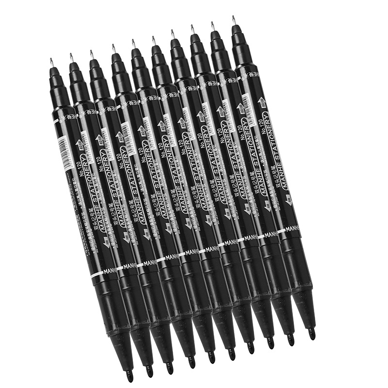 Manhe small double-headed marker pen oil pen waterproof quick-drying art special marker pen black Gouxianbi wholesale