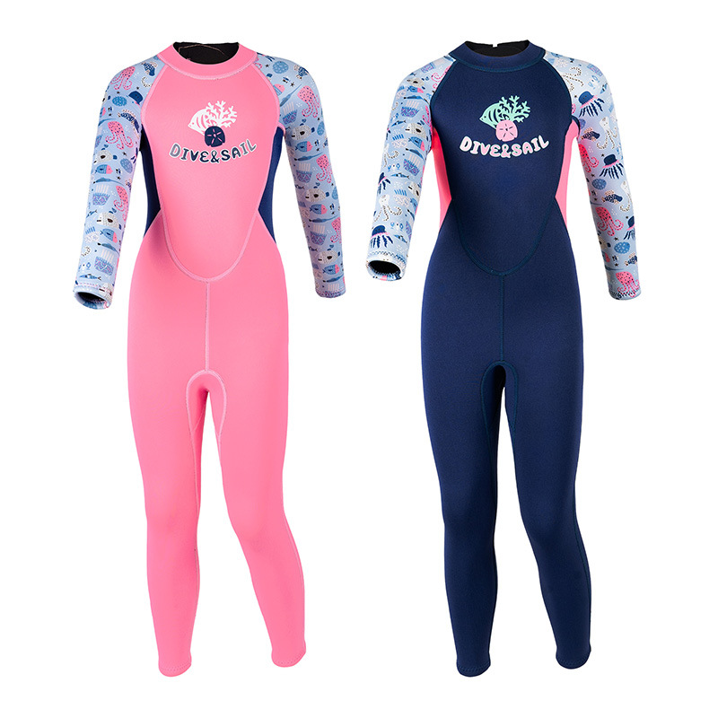 Children's Wetsuit 2.5mm One-Piece Warm Girls' Swimsuit Long-Sleeved Cold-Proof Wetsuit Snorkeling Surfing Jellyfish Suit