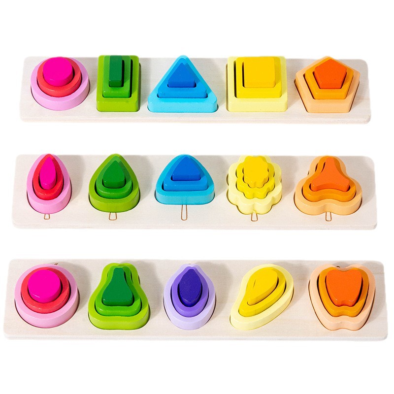 Montessori Early Education Toys Geometric Shape Matching Building Blocks Colorful Five Sets of Columns Kidsren's Color Recognition Five Sets of Columns Creative