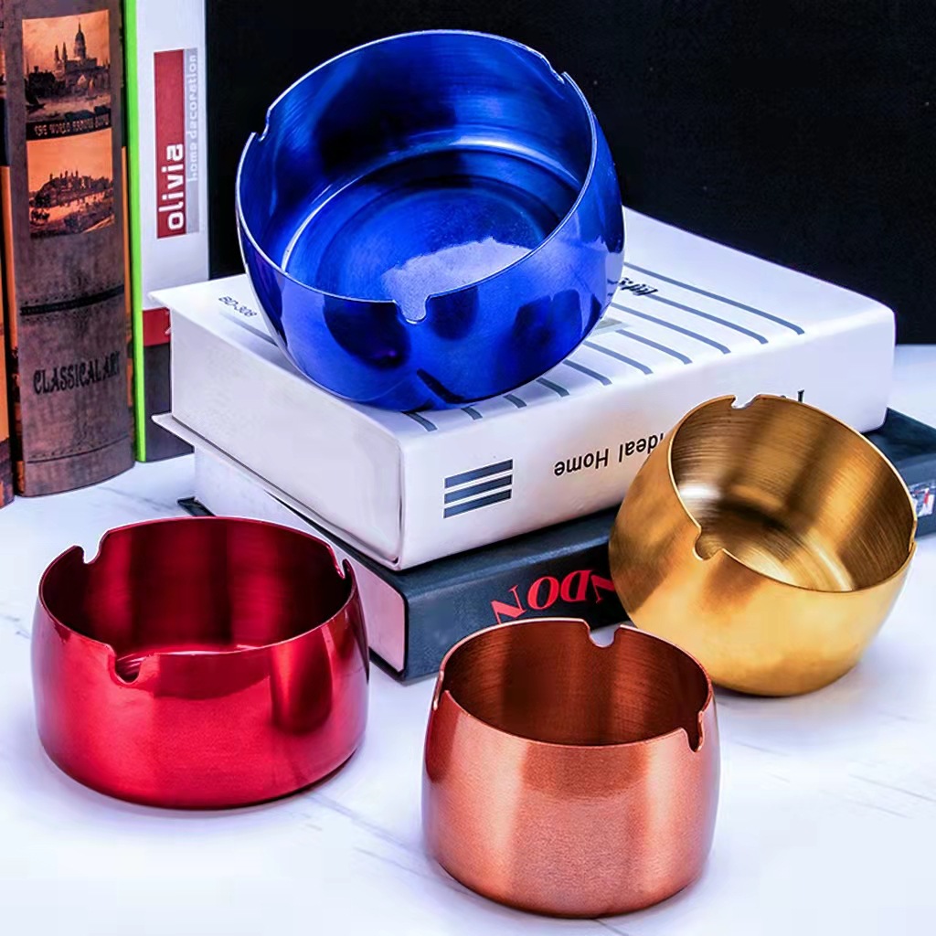 Stainless Steel Ashtray Windproof High-Value Hotel Home Creative Bar Logo Gold Gift Wholesale Ashtray Advertising