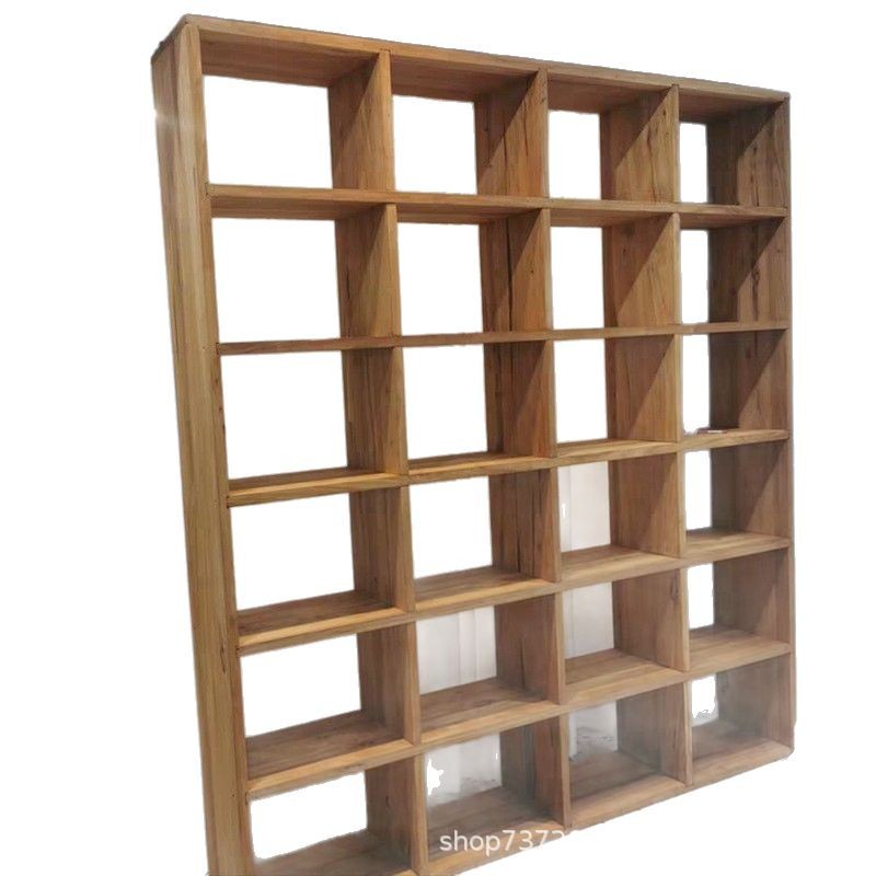 Solid Wood Bookshelf Bookcase Full Wall Old Elm Plaid Bookshelf Floor Supermarket Shelf Log Wall Storage Rack Exhibition Rack