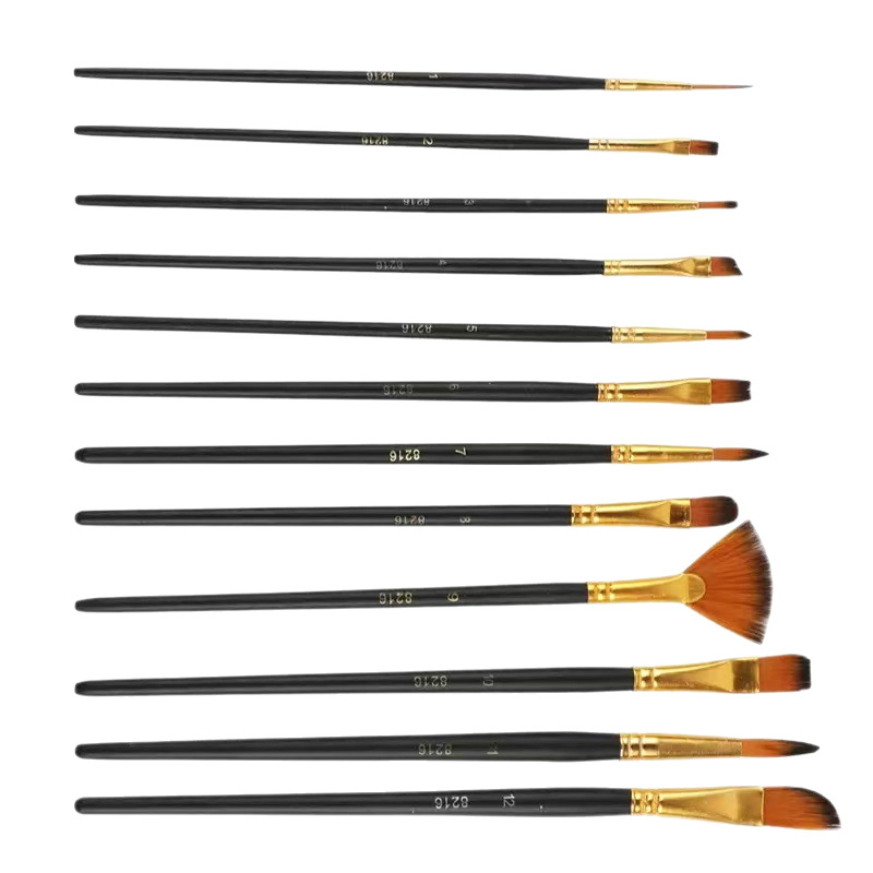 12-Piece Nylon Gouache Watercolor Oil Paint Brush Set for Art Students, Acrylic Paint Art Wolf Hair Brush
