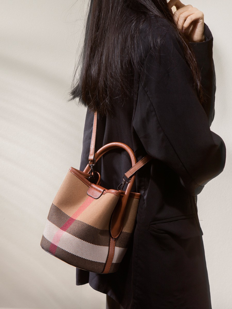 Plaid Bag for Women 2025 New High-End Versatile Mini Canvas Bucket Bag Satchel Shoulder Crossbody Bag