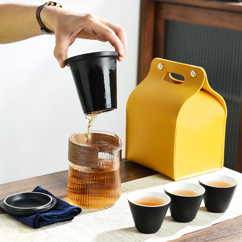 Small Set Ceramic Express Cup One Pot Three Cups Outdoor Portable Kung Fu Tea Set Small Bag Travel Tea Set