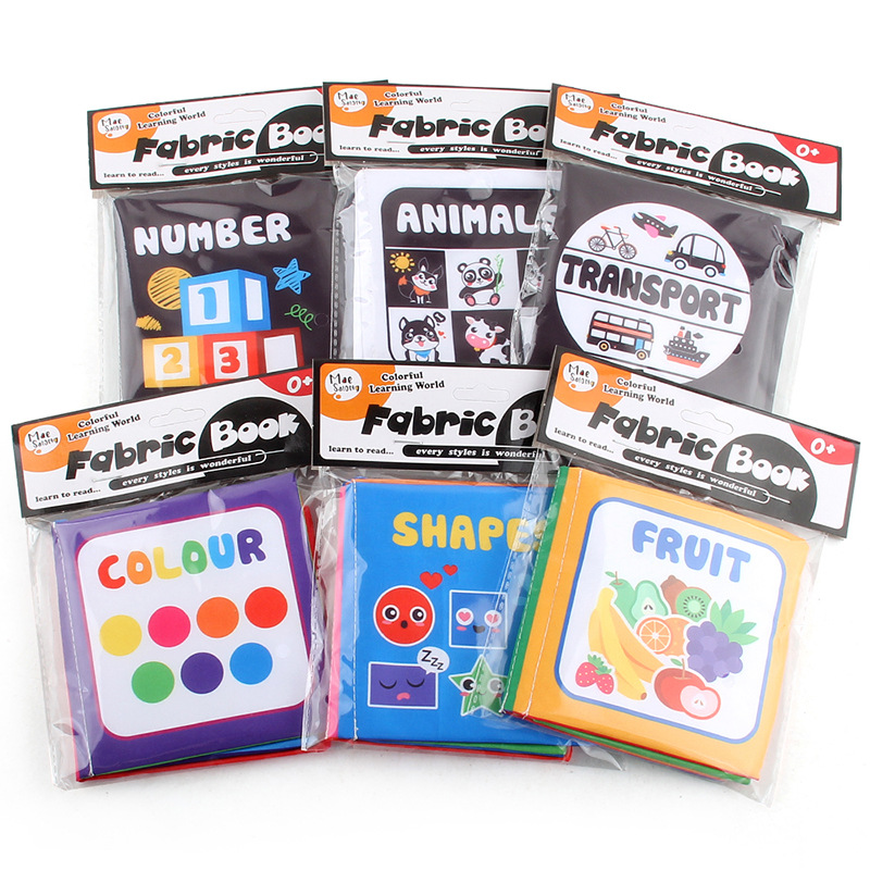 Early Education Baby Black and White Cloth Book Hand Can't Tear Cloth Book Color Cognition Animal Belt Ring Paper Baby Cloth Book